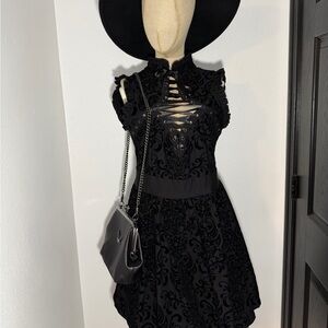 Killstar Black Velvet Lace-Up Mini Dress  Bloodlust Party Dress ( Dress Only )